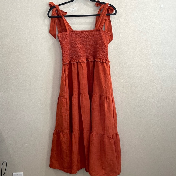Rust Bow Strap Tiered Maternity Midi Dress Pinkblush Size M Color Rust Orange - Picture 5 of 12